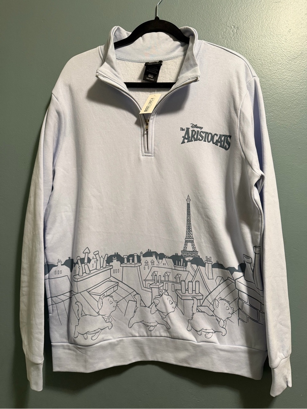 Disney BoxLunch Unisex M Blue Aristocats Paris Doodle Quarter Zip Sweatshirt